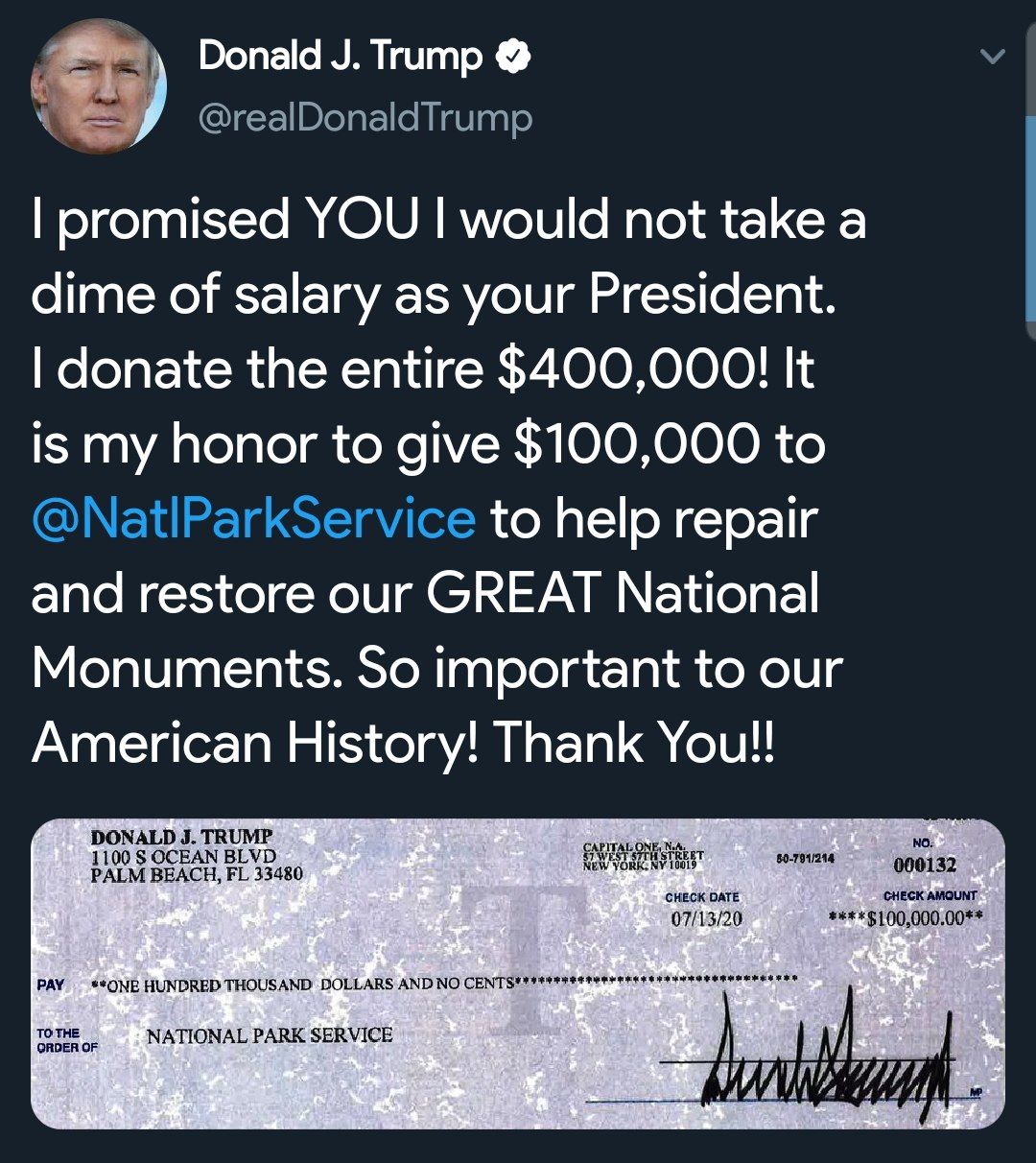 چک حقوق ترامپ